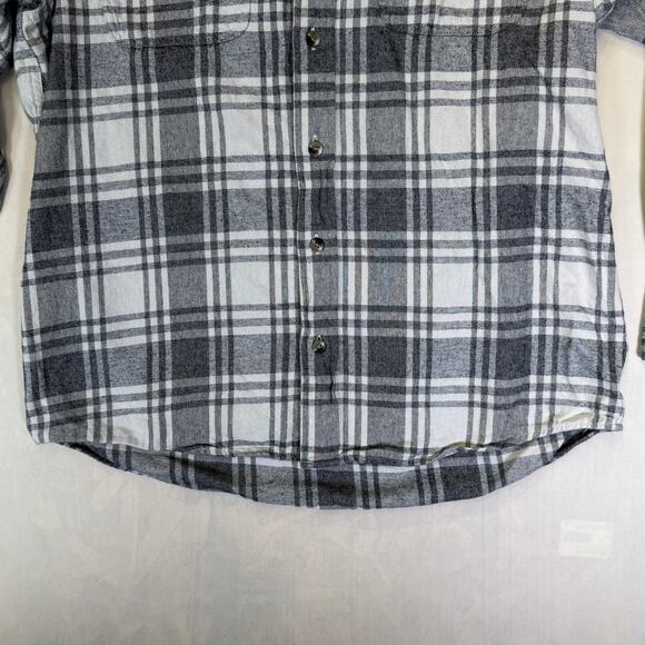 RED HEAD mens gray white plaid flannel button down long sleeve casual work shirt - Picture 9 of 16